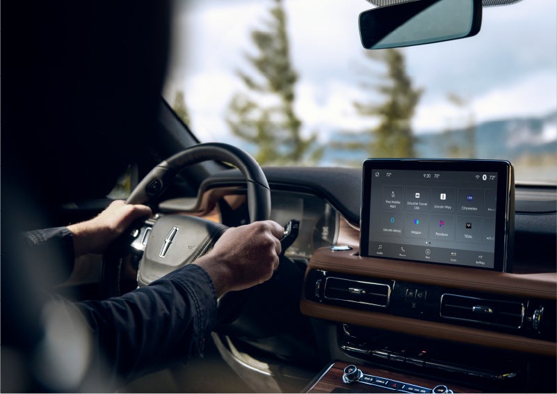 The Lincoln+Alexa app screen is displayed in the center screen of a 2023 Lincoln Aviator® Grand Touring SUV | Bozard Lincoln in Saint Augustine FL