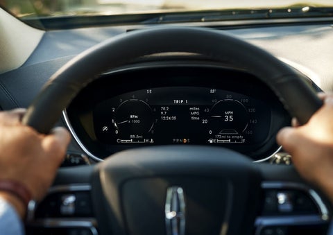 Information is displayed in the driver's instrument cluster behind the steering wheel.