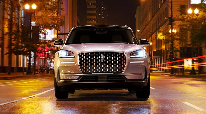 The striking grille of a 2024 Lincoln Corsair® SUV is shown. | Bozard Lincoln in Saint Augustine FL