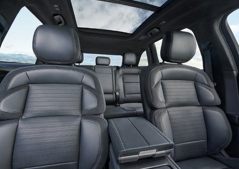 The spacious second row and available panoramic Vista Roof® is shown. | Bozard Lincoln in Saint Augustine FL