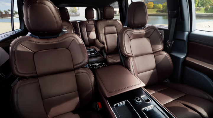 The cabin of the 2025 Lincoln Aviator® SUV is shown with black and brown accents. | Bozard Lincoln in Saint Augustine FL